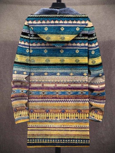 Unisex  Retro Art Print Plush Thick Long-Sleeved Sweater Coat Cardigan