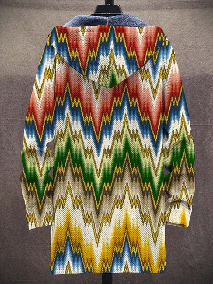 Unisex Simple Line Art Pattern Plush Thick Long-Sleeved Sweater Coat Cardigan