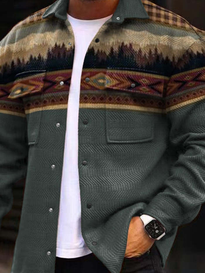 Men's Retro Western Style Pattern Casual Long-Sleeved Jacket