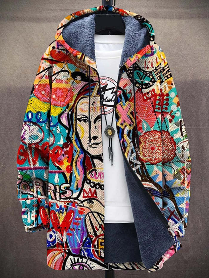 Unisex Hippie Color Art Plush Thick Long-Sleeved Sweater Coat Cardigan