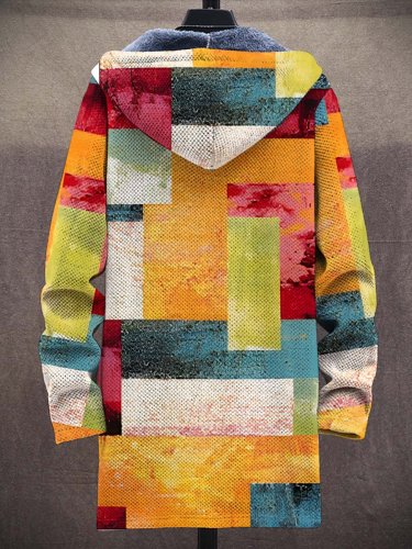 Unisex Plush Abstract Color Matching Art MulticolorThick Long-Sleeved Sweater Coat Cardigan