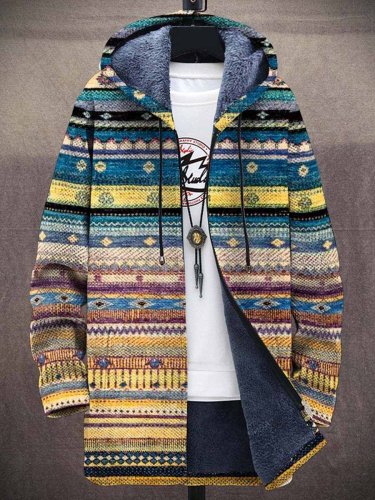 Unisex  Retro Art Print Plush Thick Long-Sleeved Sweater Coat Cardigan