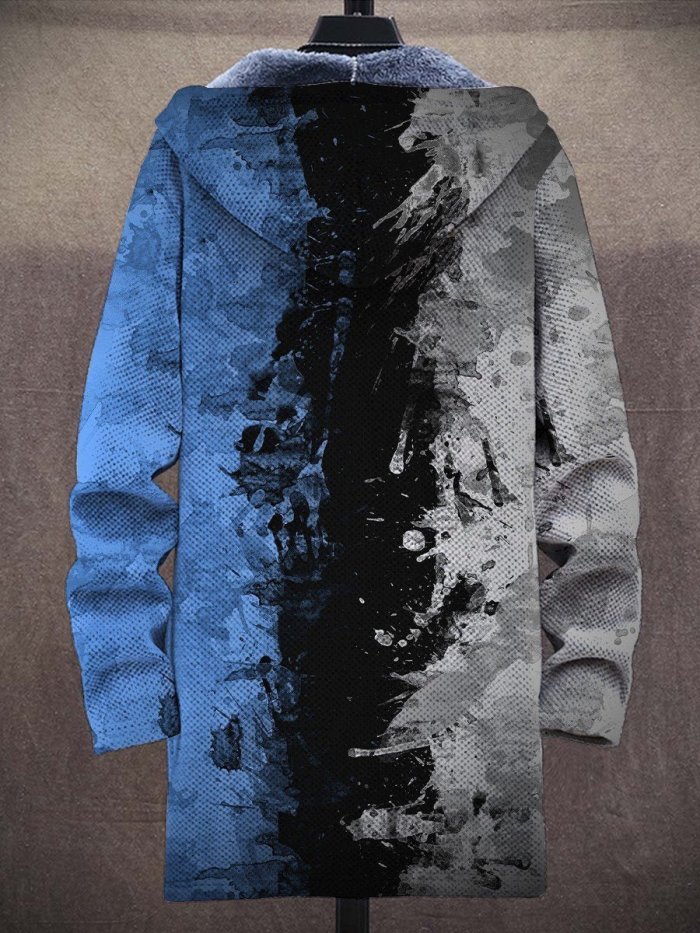 Men's Art Contrasting Colors Long-Sleeved Fleece Sweater Coat Cardigan