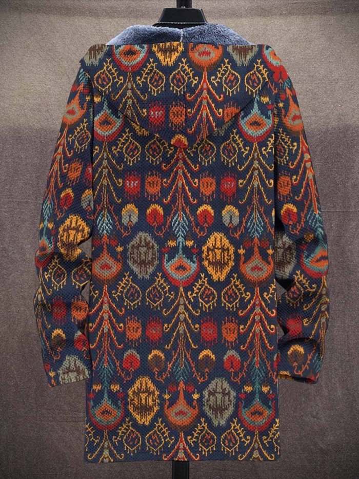 Men's Retro Print Plush Thick Long-Sleeved Coat Cardigan