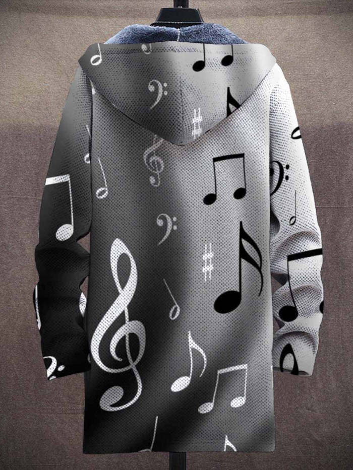 Men's Retro Waves Art Print Plush Thick Long-Sleeved Sweater Coat Cardigan