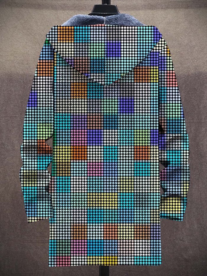 Unisex Trendy Geometric Art Pattern Plush Thick Long-Sleeved Sweater Coat Cardigan