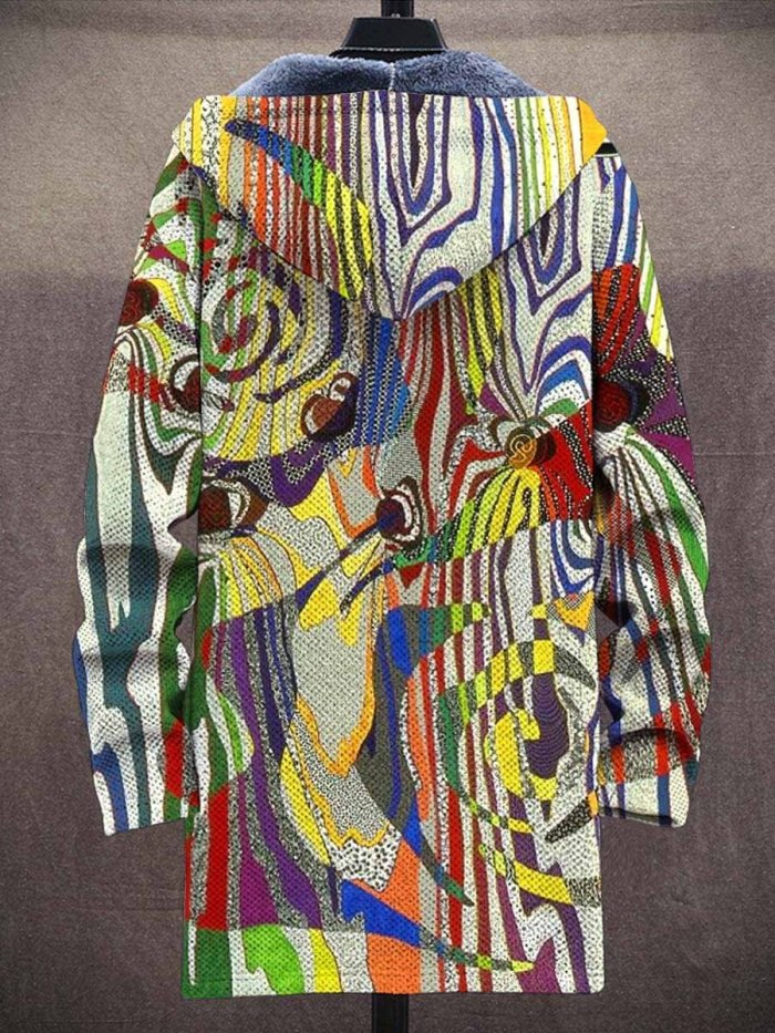 Unisex Vintage Art Print Plush Thick Long-Sleeved Sweater Coat Cardigan