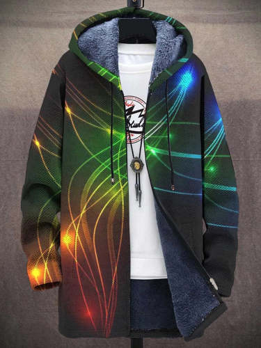 Men's Rainbow Beam Art Print Plush Thick Long-Sleeved Sweater Coat Cardigan