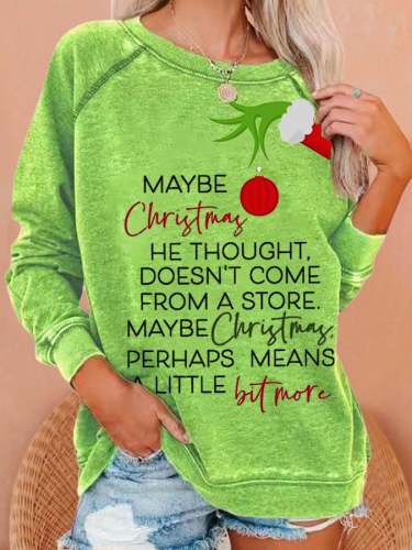 Women'S Christmas Green Fur Monster Print Casual Sweatshirt