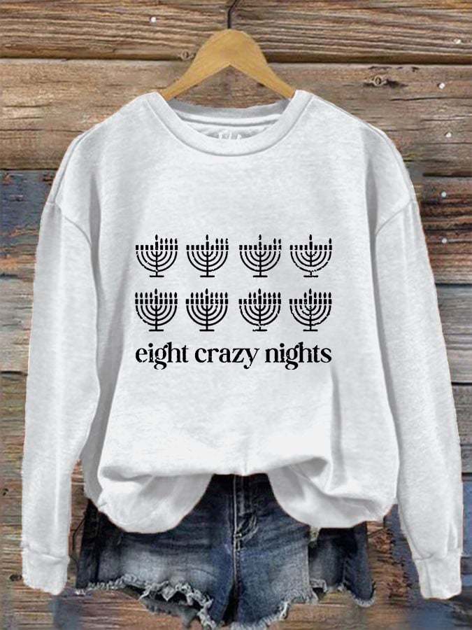 Women's Hanukkah Eight 8 Crazy Nights Print Sweatshirt