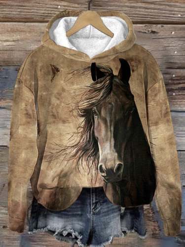 Women's Horse Print Casual Hooded Sweatshirt