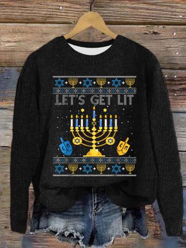 Women's Let's Get Lit Hanukkah Print Casual Sweatshirt