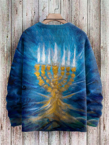 Hanukkah Candle Lit Art Print Knit Pullover Sweater