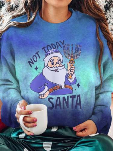 Women's Funny Santa Christmukkah Hanukkah Print Casual Sweatshirt