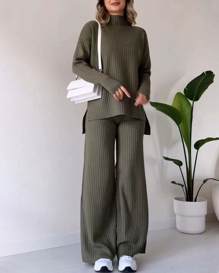 Chic slit casual two-piece set
