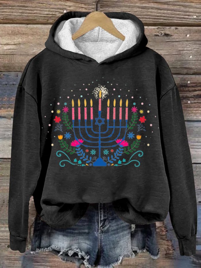 Women's Happy Hanukkah Print Hooded Sweatshirt