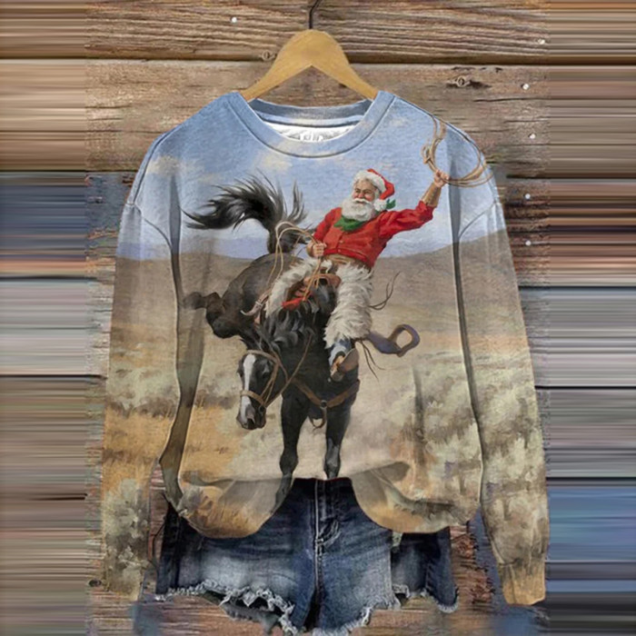 Women's Christmas Horse Print Sweatshirt