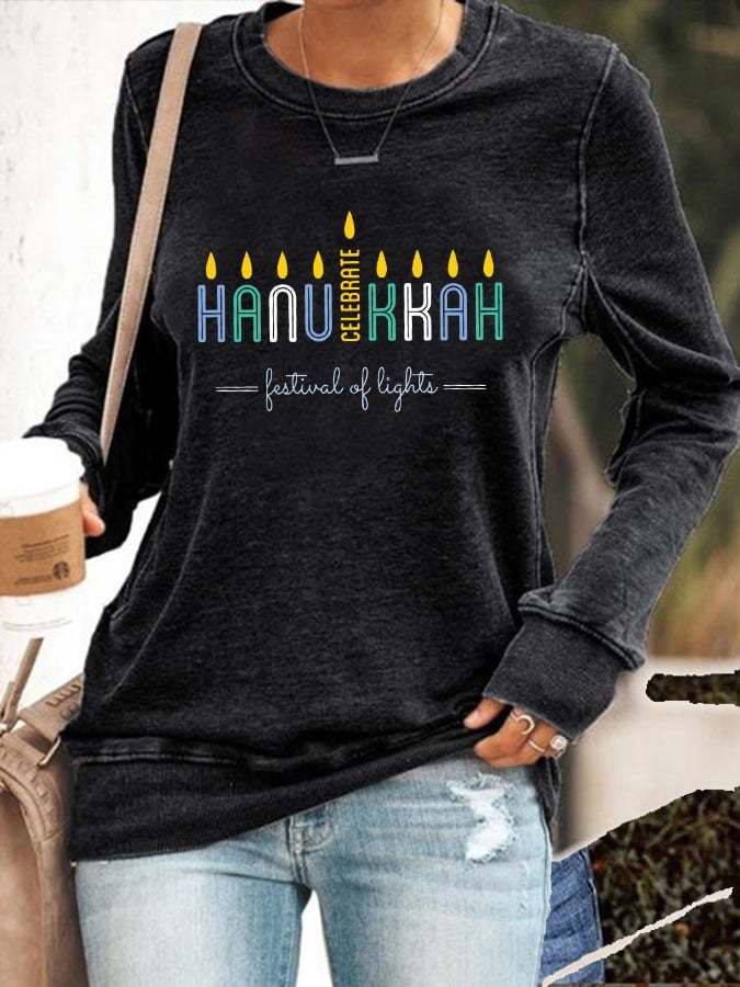 Women's Celebrate Hanukkah Print Casual Sweatshirt