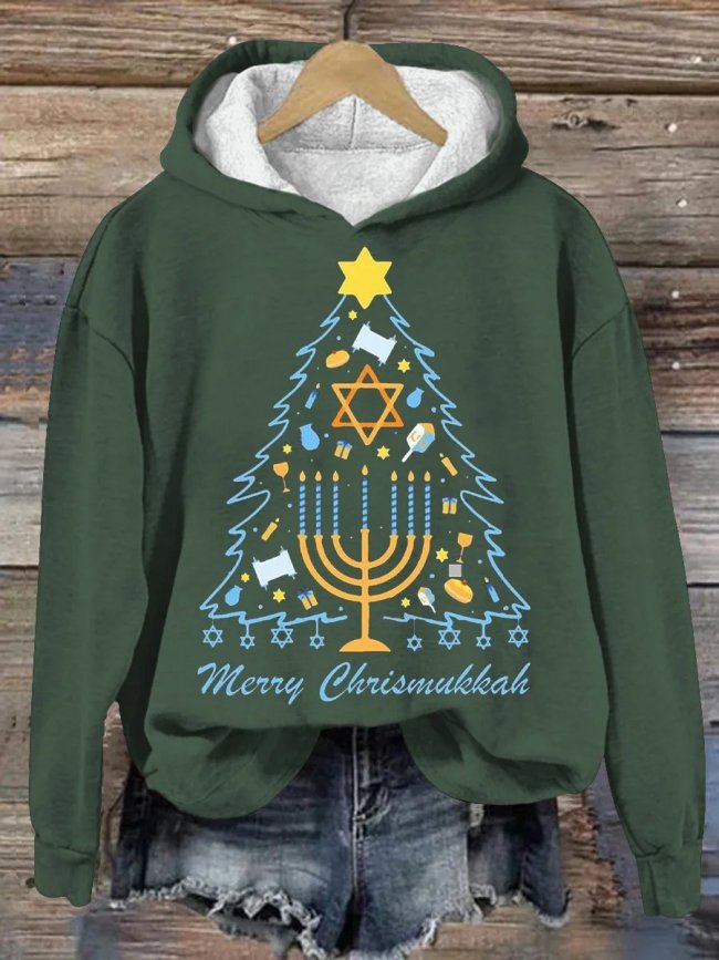 Women's Merry Chrismukkah Hanukkah Print Hooded Sweatshirt
