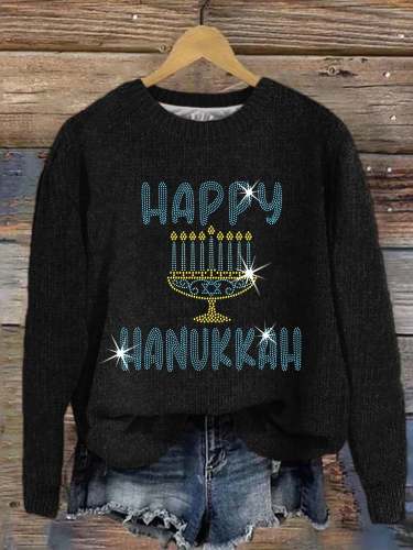 Women's Happy Hanukkah Print Casual Sweatshirt ​