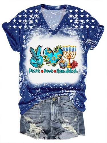 Women's Peace Love Hanukkah Print T-Shirt