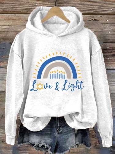 Women's Love And Light Hanukkah Print Hooded Sweatshirt