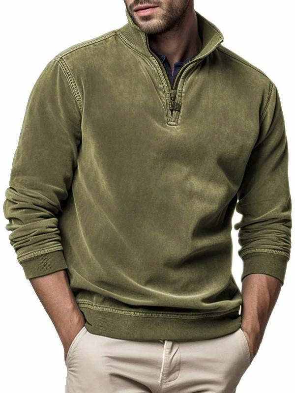 Men's Fashionable Long Sleeve Washed Zip Sweatshirt