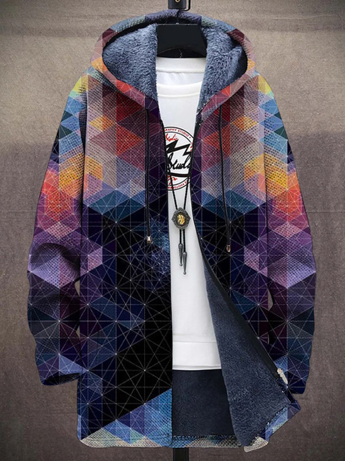 Retro Geometric Crystal Mutation Art Casual Printing Thickened Long Sleeved Sweater Cardigan Jacket
