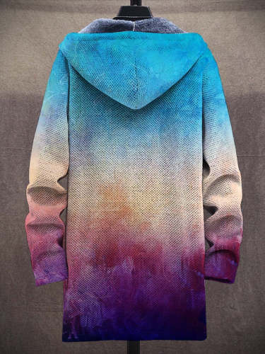 Unisex Color Gradient Art Fashion Plush Thick Long-Sleeved Sweater Coat Cardigan