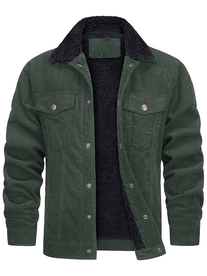 Men's Casual Fleece Lined Lapel Corduroy Trucker Jacket