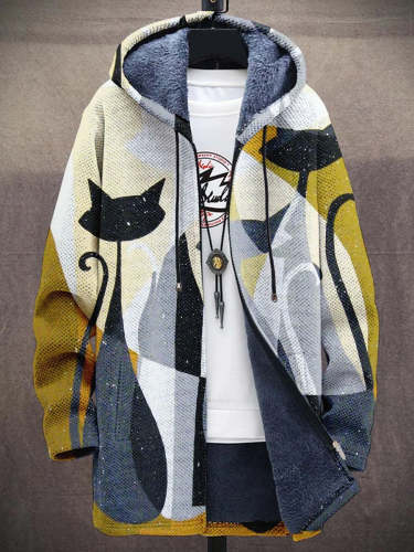 Men's Art Line Cat Fashion Gradient Plush Thick Long-Sleeved Sweater Coat Cardigan