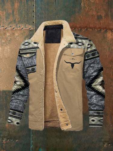 Men's retro western ethnic style winter fleece jacket