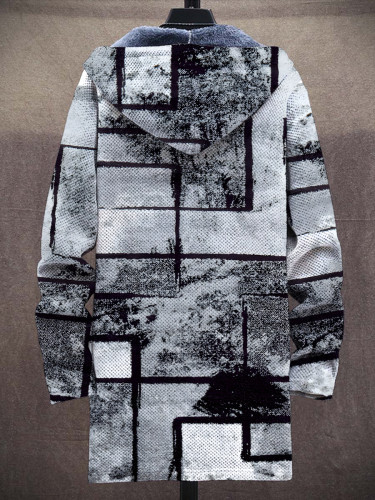 Unisex Plush Thick Abstract Geometry Print Art Long-Sleeved Sweater Coat Cardigan