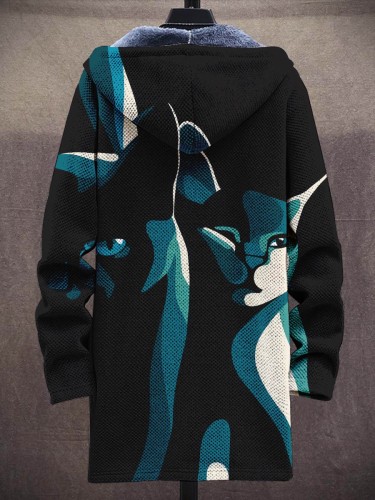 Men's Art Cat Fashion Gradient Plush Thick Long-Sleeved Sweater Coat Cardigan