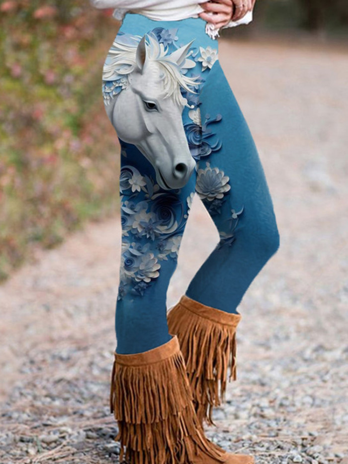 Art Horse Print Casual Leggings