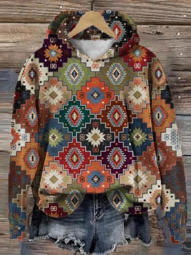 Western Ethnic Print Casual Hoodie