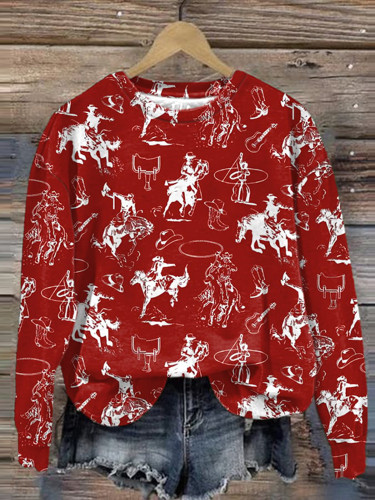 Western Retro Horse Print Casual Sweatshirt