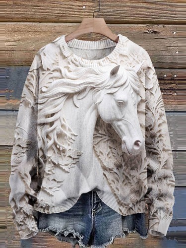 Art 3D Horse Print Knitted Sweater