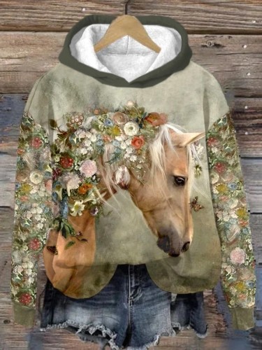 Women's Western Retro Horse Print Long Sleeve Sweatshirt