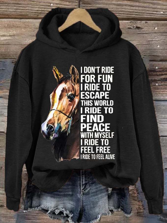🔥Buy 3 Get 10% Off🔥Women's Western Pony I Don't Ride For Fun I Ride To Escape Printed Hooded Sweatshirt