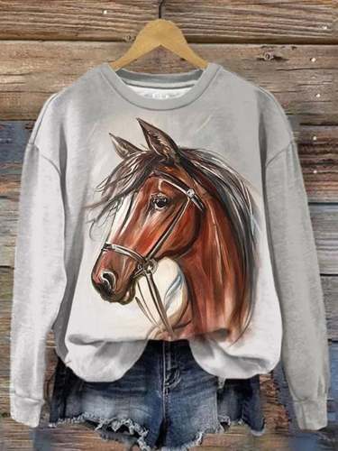🔥Buy 3 Get 10% Off🔥Women's Western Horse Print Long Sleeve Sweatshirt
