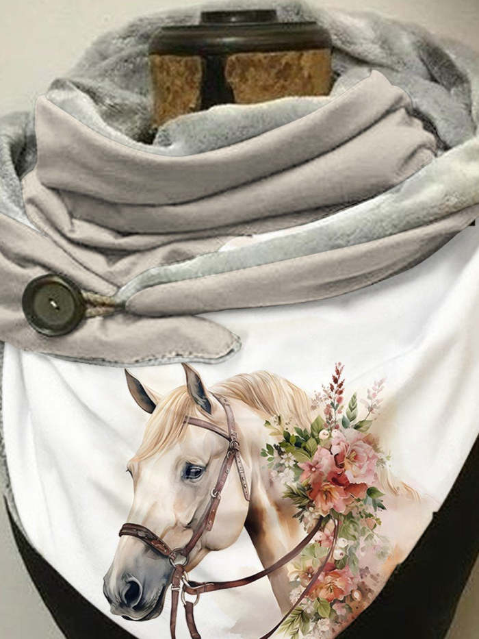 Horse Wearing Flowers Animal Art Design Scarf