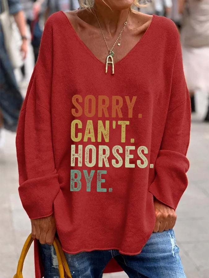 🔥Buy 3 Get 10% Off🔥Women's Sorry Can't Horses Bye Print V-Neck Long Sleeve Top
