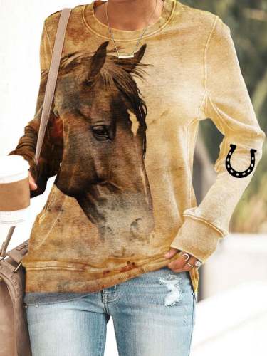 🔥Buy 3 Get 10% Off🔥Women's Horse Print Long Sleeve Sweatshirt
