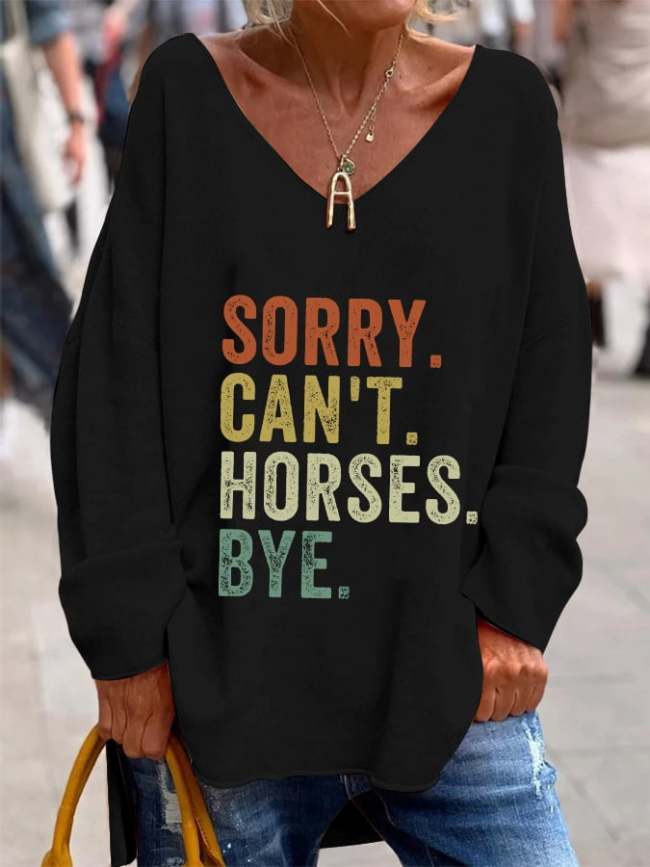 🔥Buy 3 Get 10% Off🔥Women's Sorry Can't Horses Bye Print V-Neck Long Sleeve Top