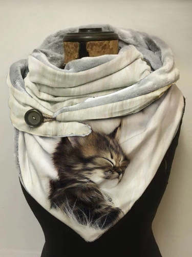 Cute Cat Plush Fashion Casual Printing Scarf