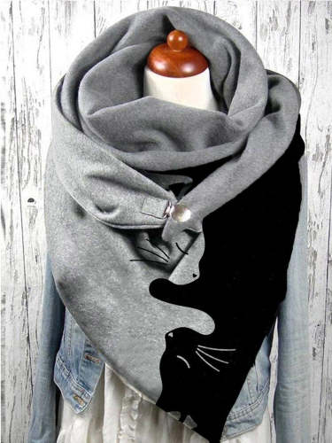 Casual cat print cotton scarf