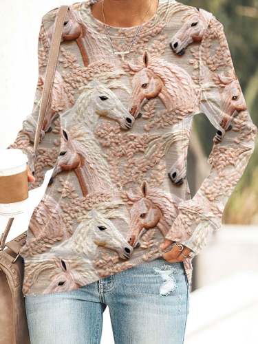Women's Horse Print Long Sleeve Sweatshirt