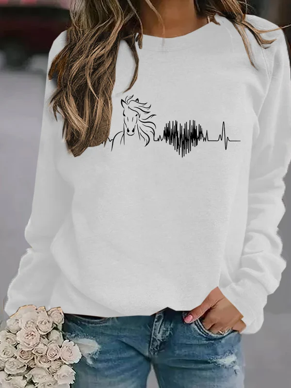 Casual Horse Print Sweatshirt