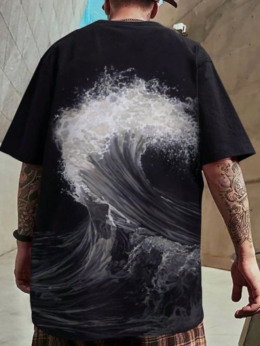 Men's Ocean Wave Art Painting Print Casual T-Shirt